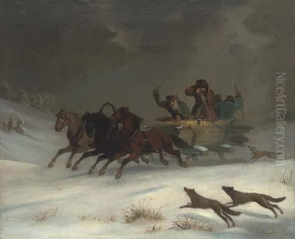 Running From The Wolves Oil Painting by Josef Mathauser