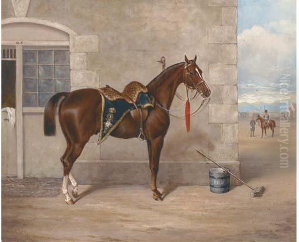 A Liver Chestnut Charger Of The Hussars Oil Painting by John Mathews