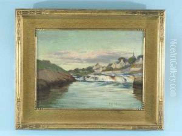 River Scene Oil Painting by Frank Convers Mathewson