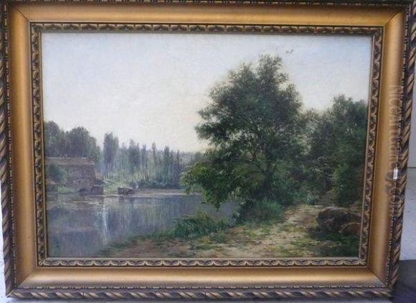 Paysage Au Moulin. Oil Painting by Gabriel Mathieu