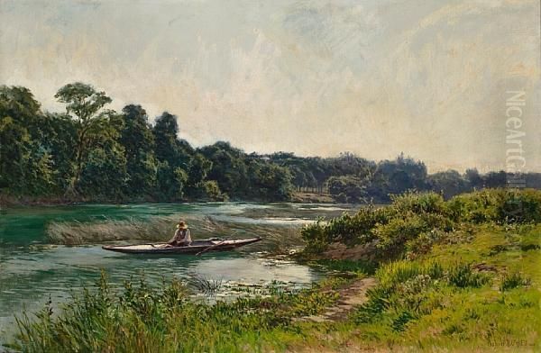 On The Banks Of The Marne, Parc De St. Maur Oil Painting by Gabriel Mathieu