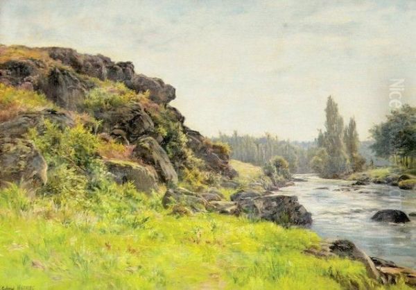 Paysage A La Riviere Oil Painting by Gabriel Mathieu