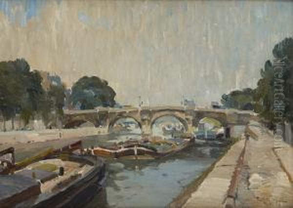 La Seine A Paris En 1917 Oil Painting by Paul Mathieu