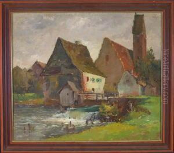 Staustufe Am Dorfrand Oil Painting by Hans Mathis