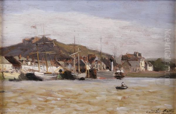 Le Bassin Du Commerce A Cherbourg Oil Painting by Emile Louis Mathon