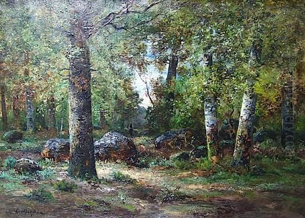 Sous-bois Aux Rochers Oil Painting by Louis Remy Matifas