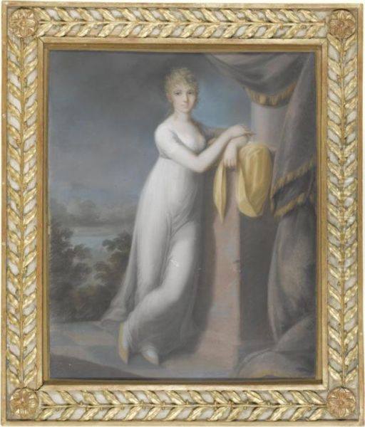 Portrait Of A Young Lady Leaning Against A Pedestal Oil Painting by Teodoro Matteini