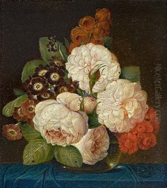 Stillleben Mit Blumen In Einer Glasvase Stillleben Mit Fruchten Auf Einer Steinplatte Oil Painting by Theodor Mattenheimer