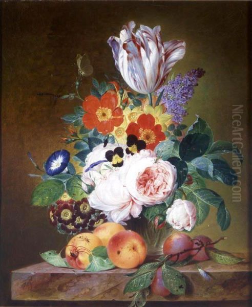 Flowers In A Vase Oil Painting by Theodor Mattenheimer