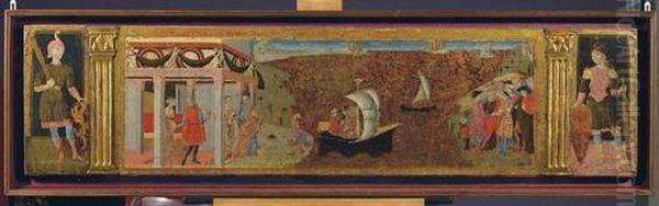 Storie Di Giuseppe Ebreo Fronte Di Cassone Nuziale
 Tempera, Oro E Argento Su Tavola, Cm 40x163 Oil Painting by Matteo Di Giovanni Di Bartolo