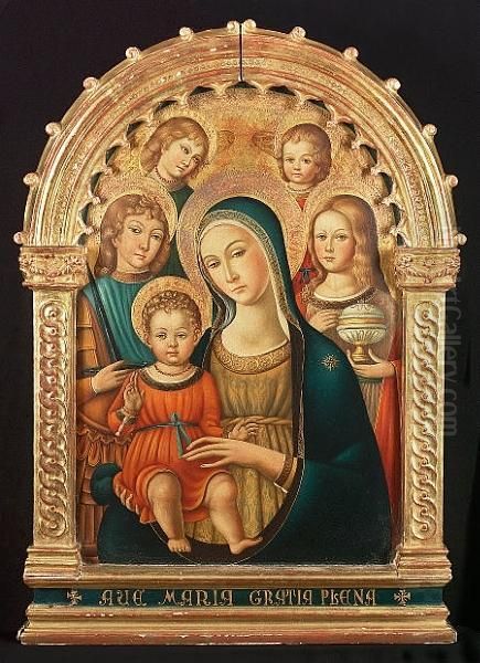 The Madonna And Child With Saint Paul And Saint Mary Magdalene And Angels Oil Painting by Matteo Di Giovanni Di Bartolo