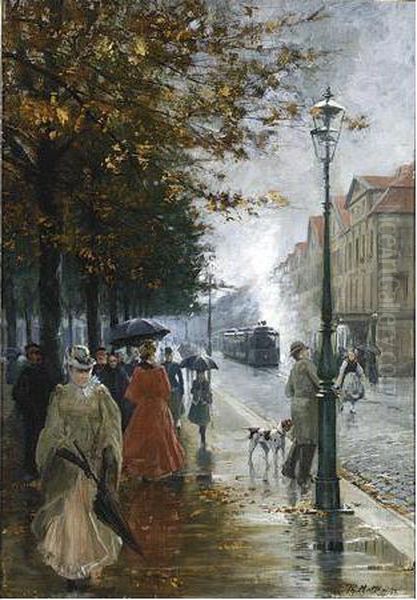 Elegant Figures In The Streets Of Kassel Oil Painting by Theodor Matthei