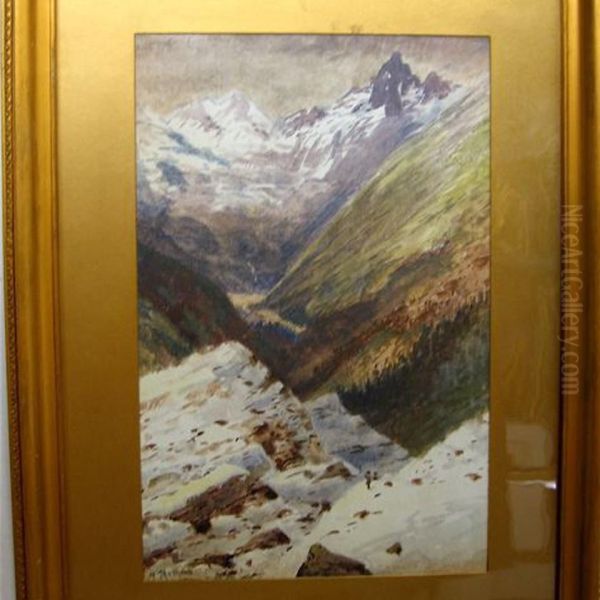 Traveller In A Mountain Landscape Oil Painting by Marmaduke Matthews