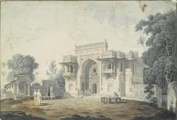 View Of An Indian Palace With Figures. Oil Painting by Matthias Schiffer