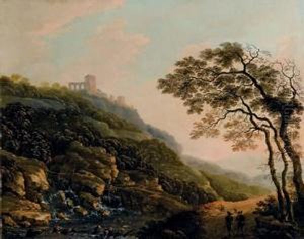 Paesaggio Collinare Con Pellegrini Oil Painting by Cornelis Matthieu