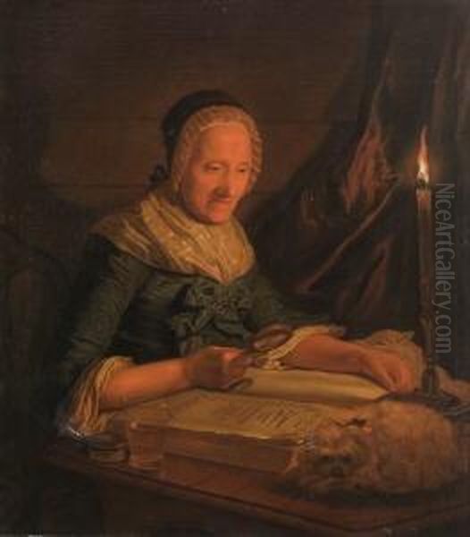 Alte Dame Bei Der Bibel-lekture Oil Painting by Georg David Matthieu