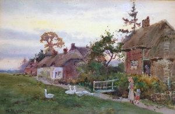 Cottage Scene With Ducks Oil Painting by William Matthison