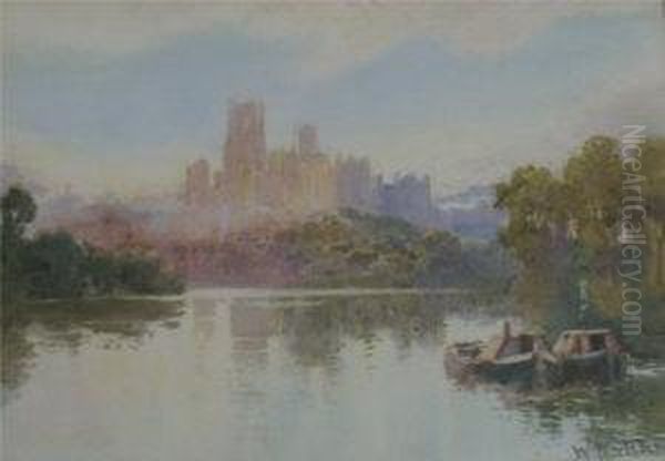 View Across Water To A Castle Oil Painting by William Matthison