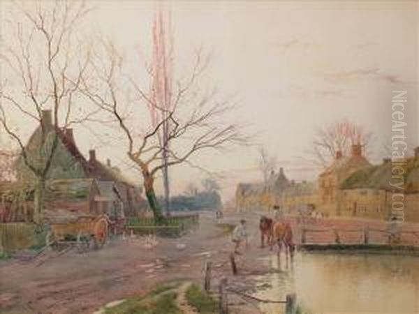 Our Village'asoothing Quiet Broads Upon The Air' Oil Painting by William Matthison