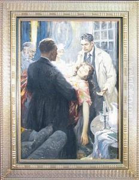 A Man Holding A Woman Who Has Fainted, 1924 Oil Painting by Joseph A. Maturo