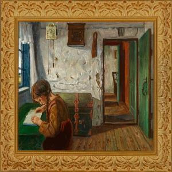 Interior With A Reading Girl by Valdemar Erhardt J. Mau