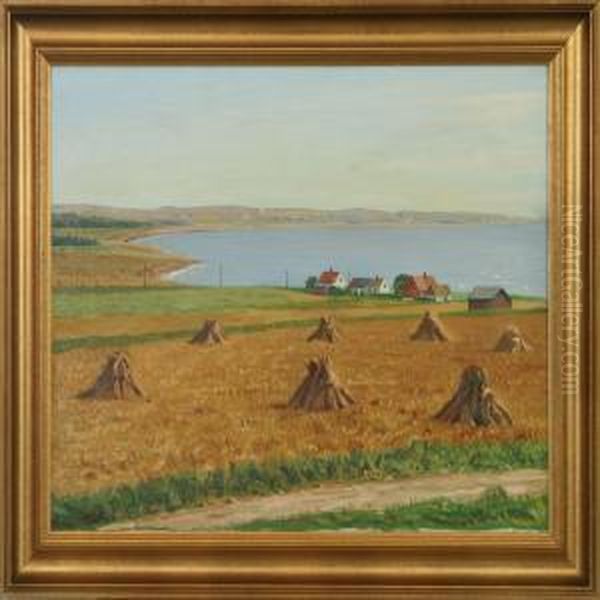 Harvest Landscape By A Bay by Valdemar Erhardt J. Mau