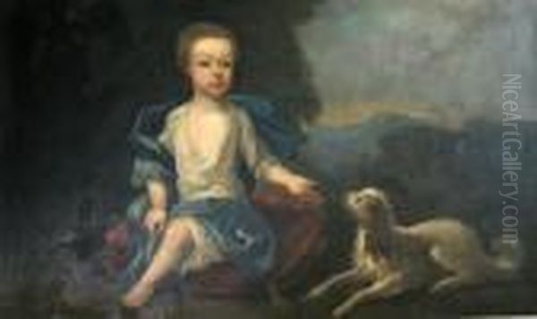 Child With Spaniel In A Landscape Oil Painting by James Francis Maubert