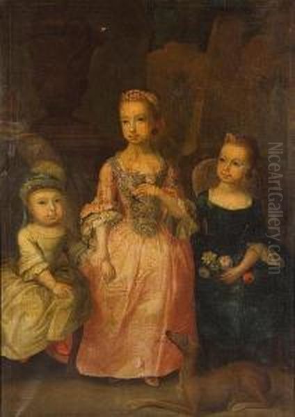 Portrait Group Of Catherine, Mary And Johnenys (john In Classical Dress) Oil Painting by James Francis Maubert