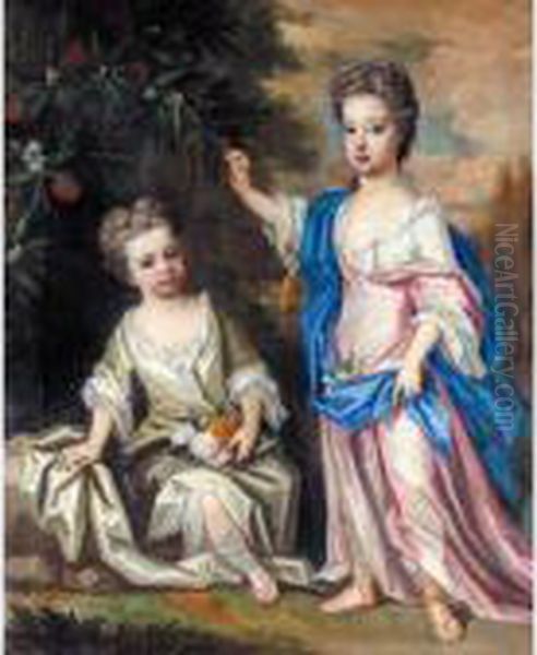 Portrait Of Two Sisters Oil Painting by James Francis Maubert