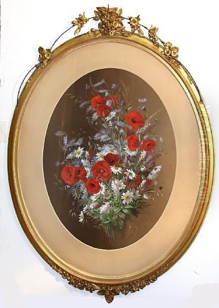 Poppies And Daisies Oil Painting by Raoul Maucherat de Longpre