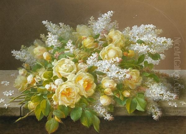 Roses And Lilacs: Two Oil Painting by Raoul Maucherat de Longpre