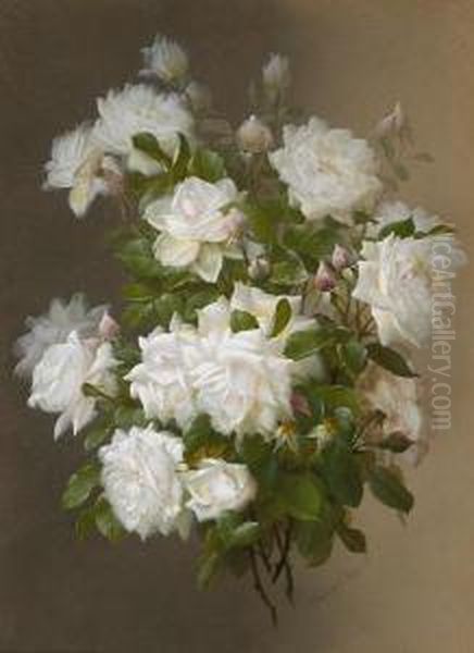 White Roses Oil Painting by Raoul Maucherat de Longpre