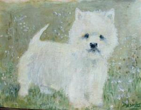 Westie Oil Painting by Louise Marie Jeanne Mauduit