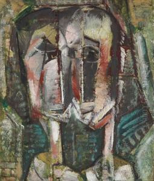 Cubist Twin Heads Oil Painting by Alfred Henry Maurer