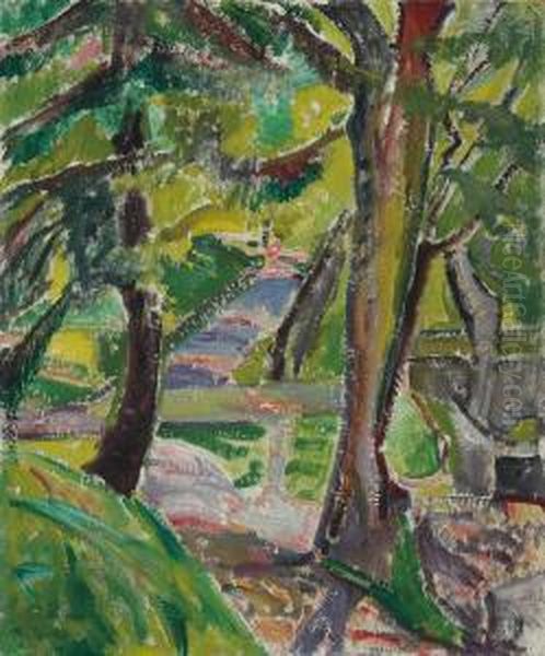 Landscape With Trees (marlboro Landscape) Oil Painting by Alfred Henry Maurer