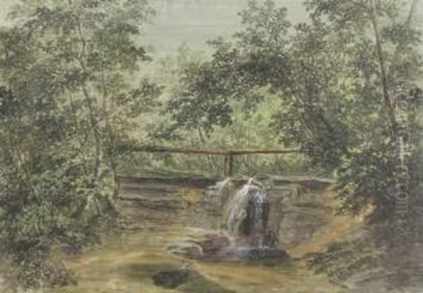 Lichte Waldpartie Mit Kleinem Wasserfall Oil Painting by Heinrich Maurer