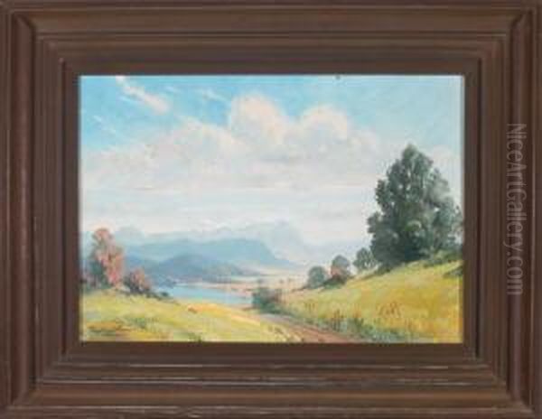 Weite Dunstige Landschaft Mit Blick Zum Wettersteingebirge Oil Painting by Hermann Maurer