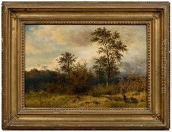 Landscape With Deer Oil Painting by Jacob Maurer