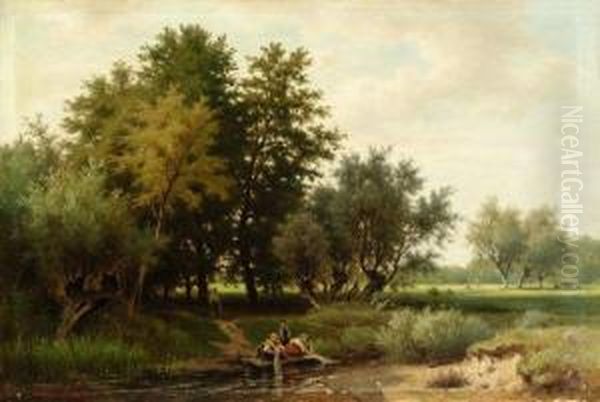 Sommerlandschaft Mit Wascherinnen An Einem Bach Oil Painting by Jacob Maurer