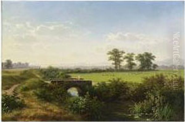 Travellers In A Summer Landscape Oil Painting by Jacob Maurer