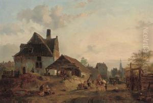 Returning From Market Oil Painting by Julius Maurer