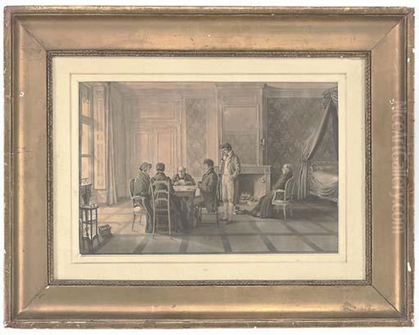 Card Players In An Interior Oil Painting by George Maurier