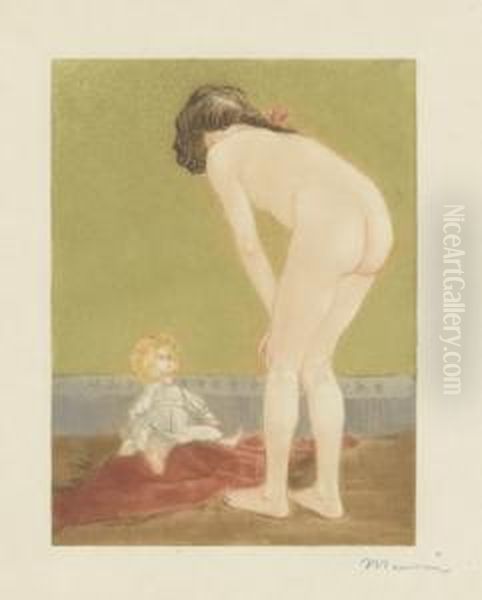 Nacktes Madchen Mit Puppe Oil Painting by Charles Maurin