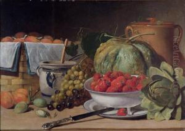 Nature Morte Aux Fraises Oil Painting by J. Al. Maurin