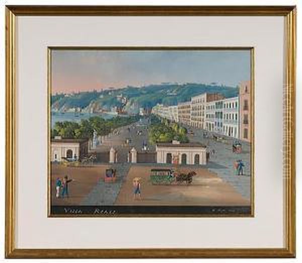 Italian View Of Naples Oil Painting by M. Mauton