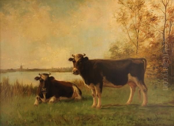 Two Cows By The Water's Edge Oil Painting by Anton Mauve