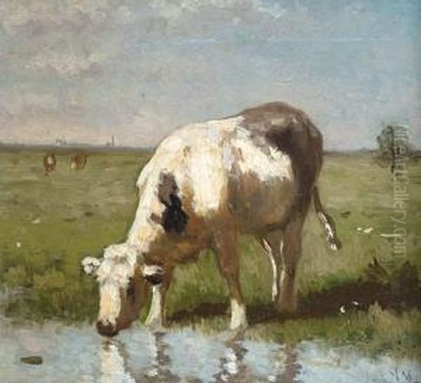 A Cow Watering At A Pool Oil Painting by Anton Mauve