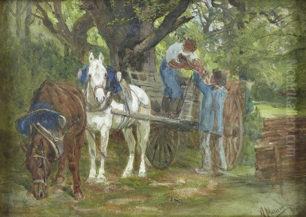 Loading The Timber Wagon Oil Painting by Anton Mauve