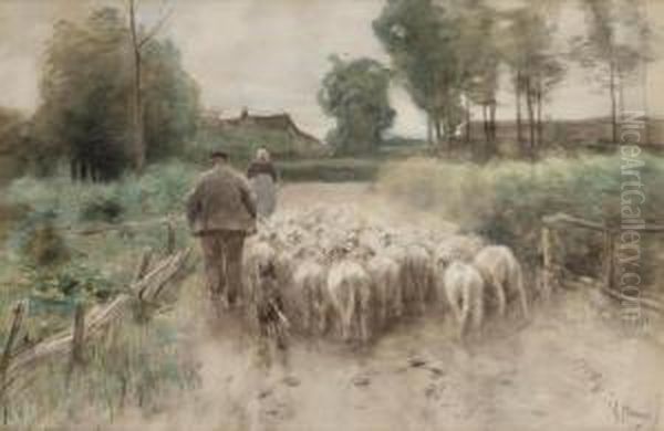 Bringing Home The Flock Oil Painting by Anton Mauve