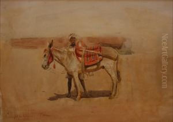 An Arab Boy Attendant With A Donkey Oil Painting by Alexander James Mavrogordato